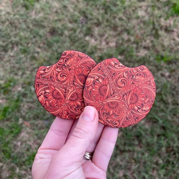 Sunflower Leather Car Coaster Set | Car Accessories - Picture 1 of 10